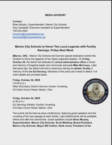 Next Week: Marion City Schools Honors Local Legends Mike McCreary and Ed Henning!