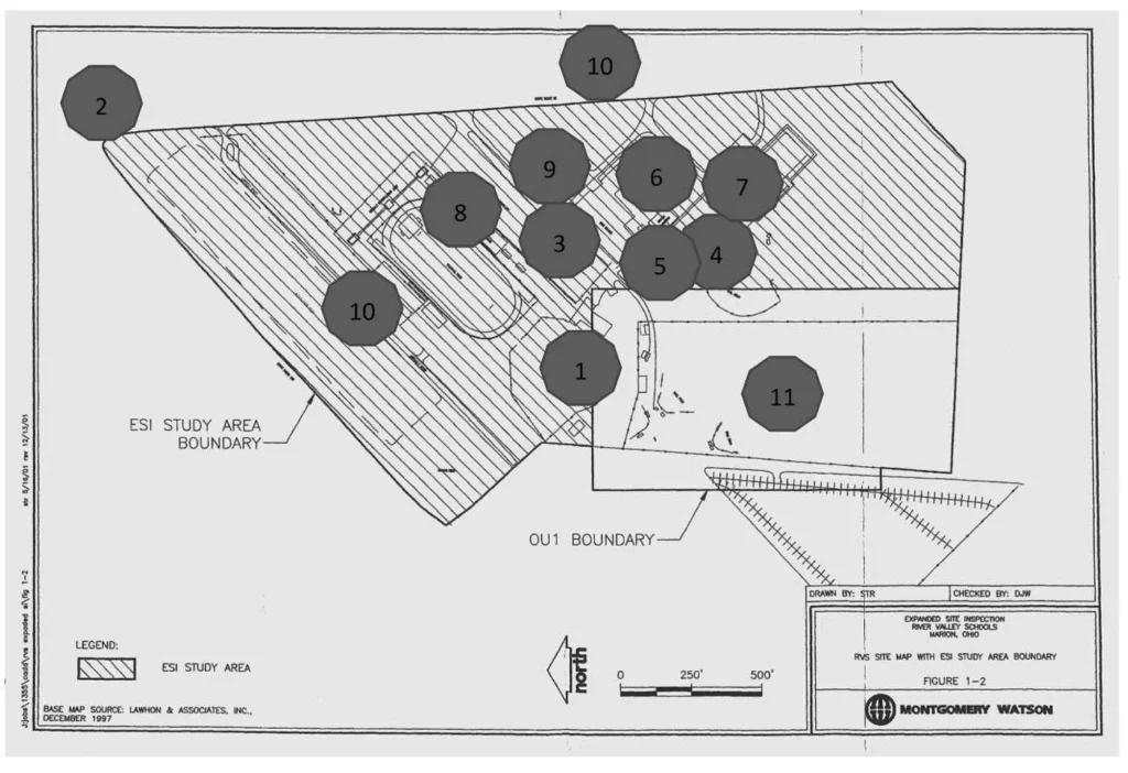 River Valley School areas of toxic contamination identified by the interviews with the Ohio EPA officials.