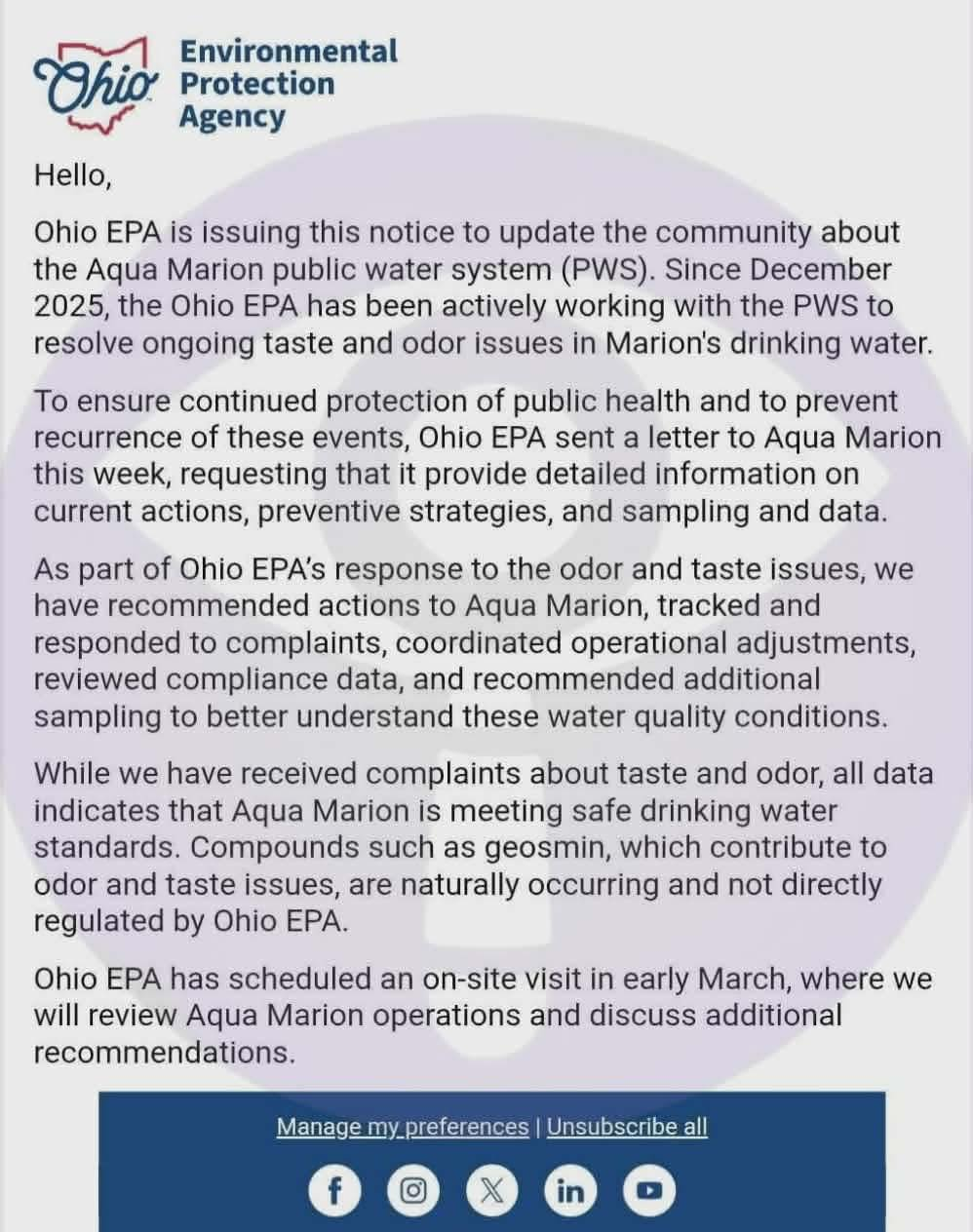 Ohio EPA Releases Statement on Marion Water Issues – Marionwatch.com ...