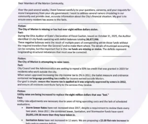 Marion City Mayor Collins Addresses “Fiction vs. Fact” Amid Fiscal Crisis