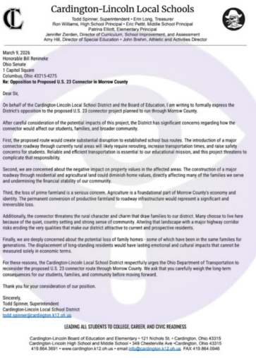 Cardington Schools Warn: U.S. 23 Connector Threatens Students, Families, and the Rural Character of Morrow County